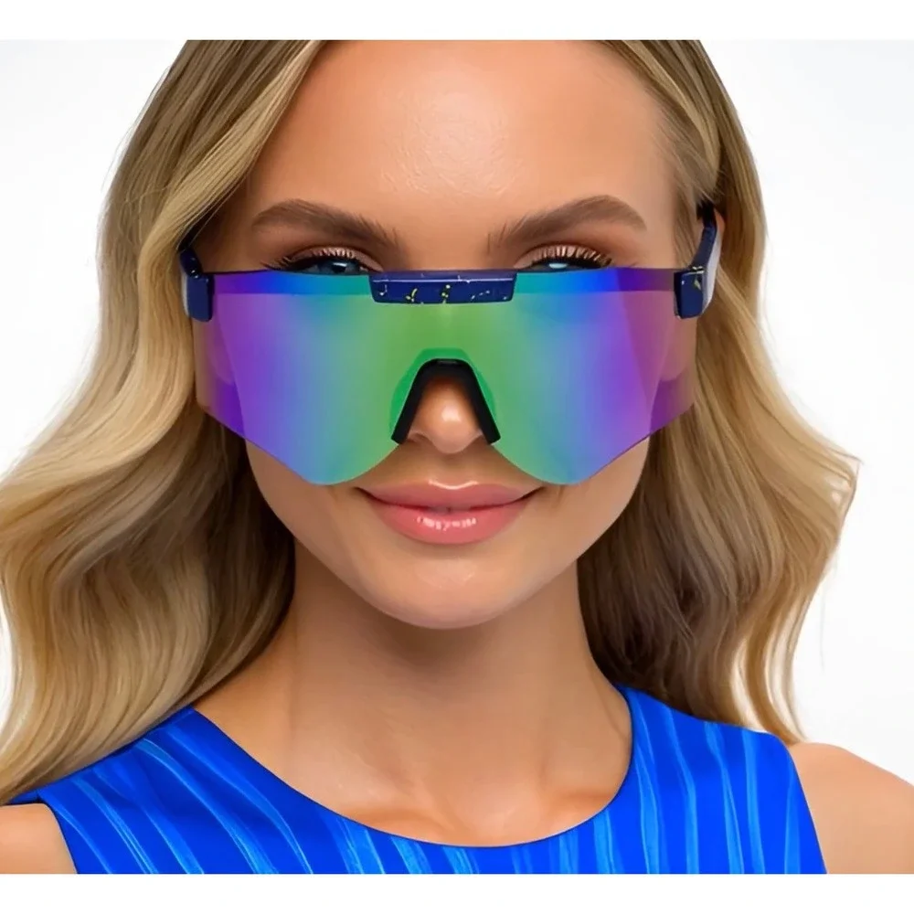 Mirrored Women Sunglasses Blue Green Mirror Lens Splatter Paint Sporty‎ Lentes